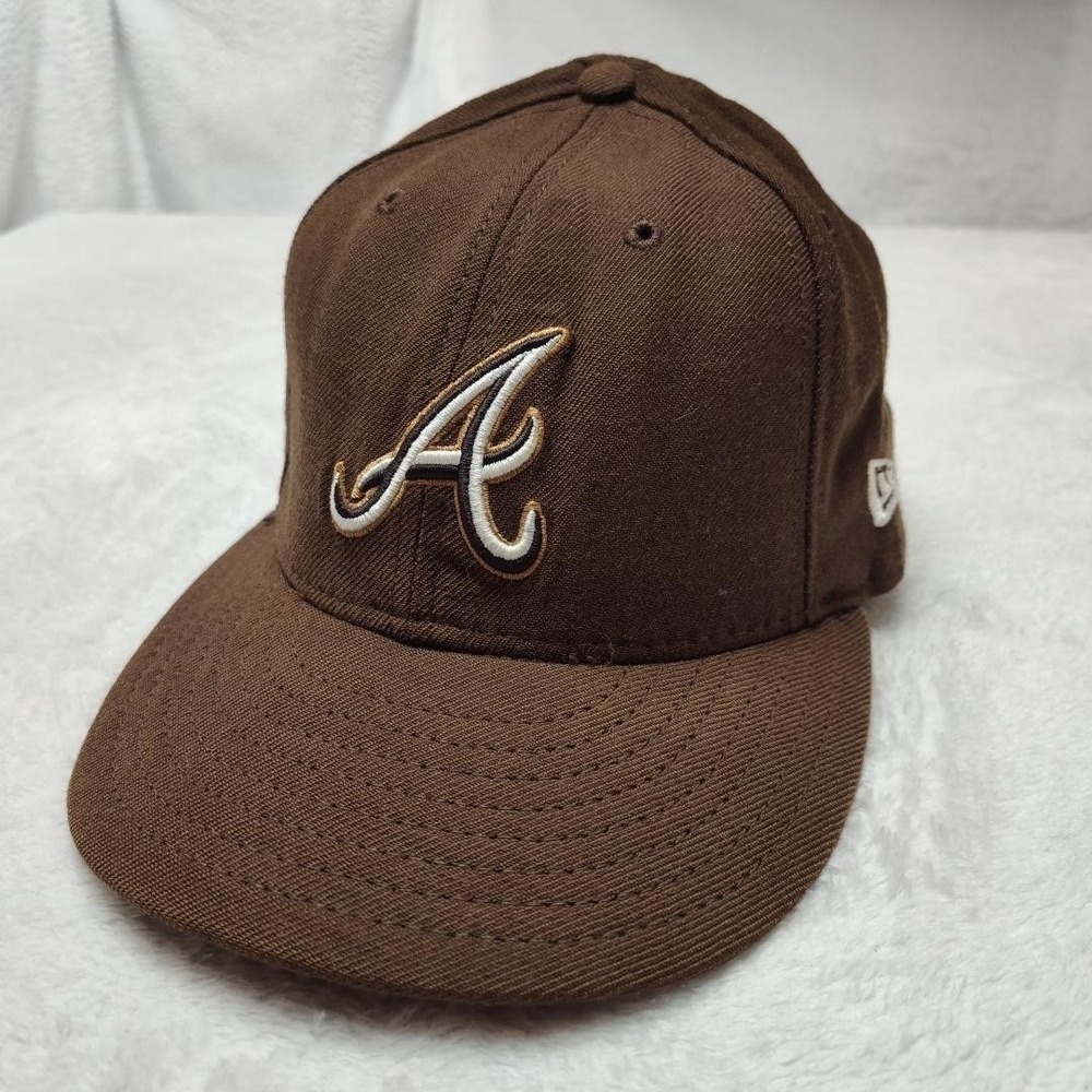 Atlanta Braves Hat Cap Fitted Mens 7 3/8 Brown 59FIFTY New Era MLB Baseball Wool